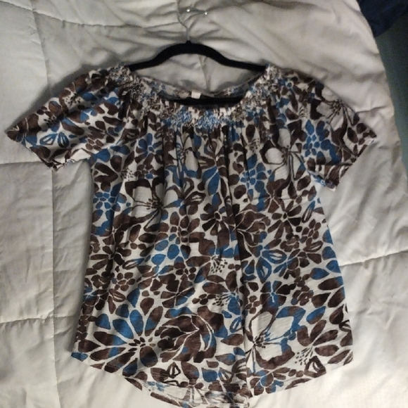 Floral Blue and Brown Women's Top - Picture 1 of 7